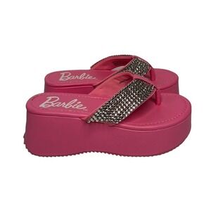 Forever 21 Barbie Rhinestones Wedge Platform Sandals PINK Womens Size 8.5 Retro